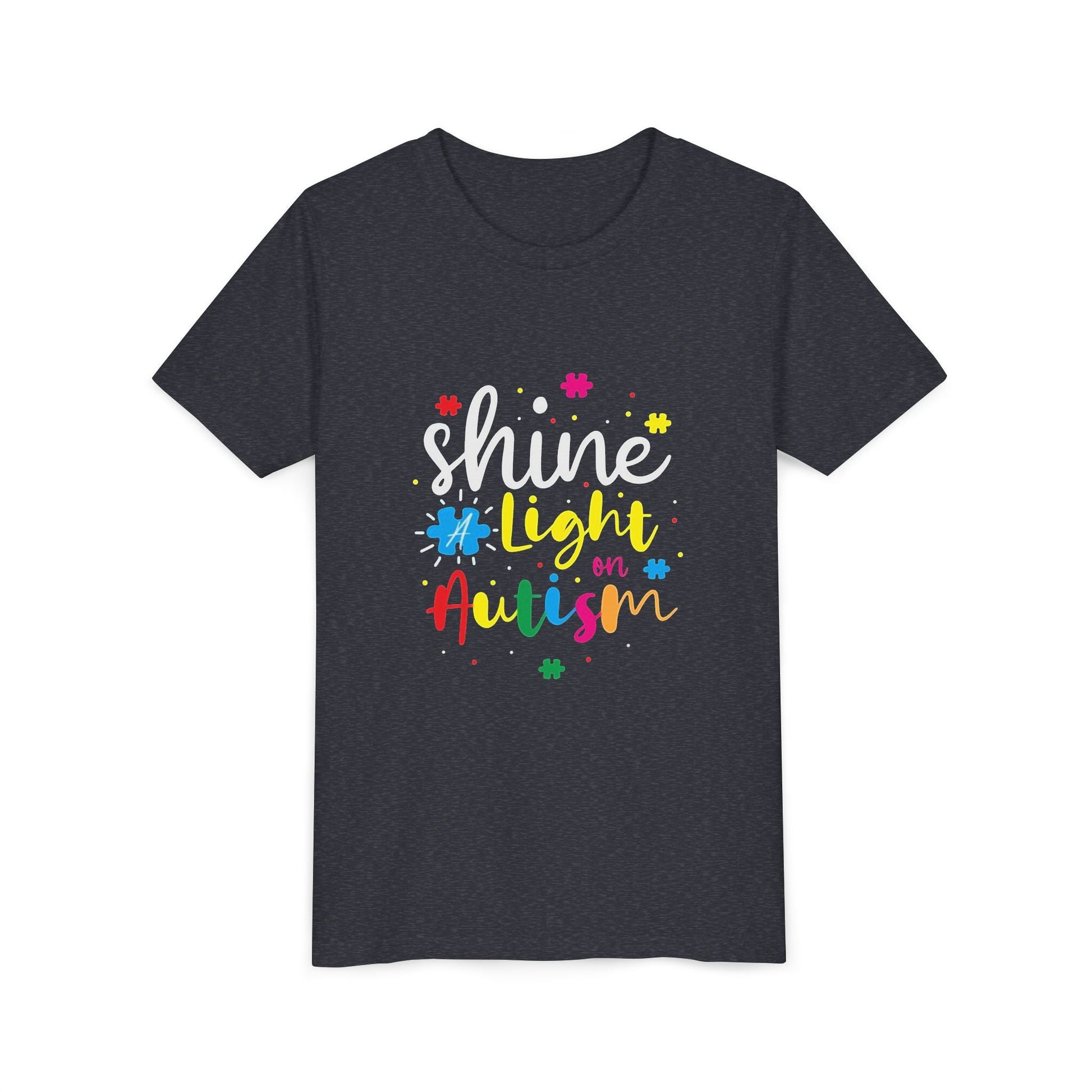 Youth Tee - "Light Up Autism" Colorful Puzzle Piece Awareness Shirt - Geo Rocks The 'Tism