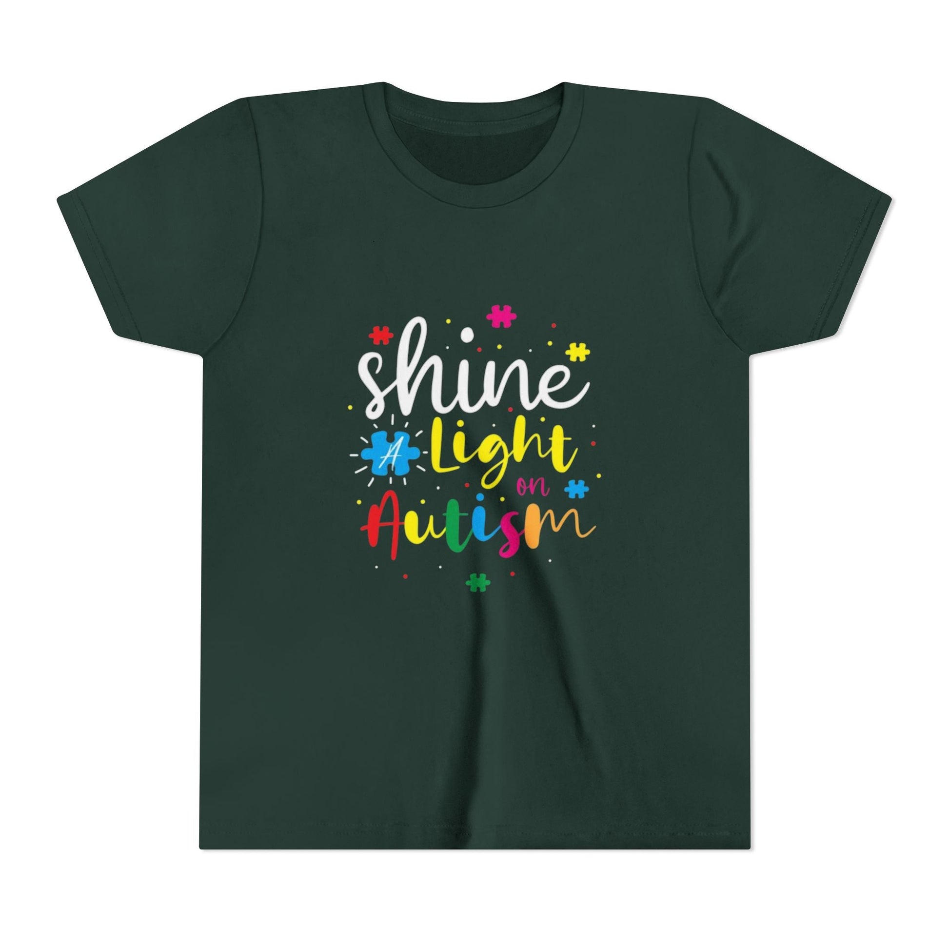 Youth Tee - "Light Up Autism" Colorful Puzzle Piece Awareness Shirt - Geo Rocks The 'Tism