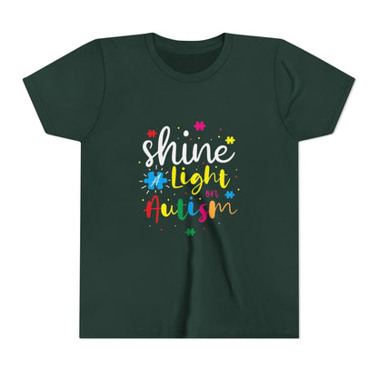 Youth Tee - "Light Up Autism" Colorful Puzzle Piece Awareness Shirt - Geo Rocks The 'Tism