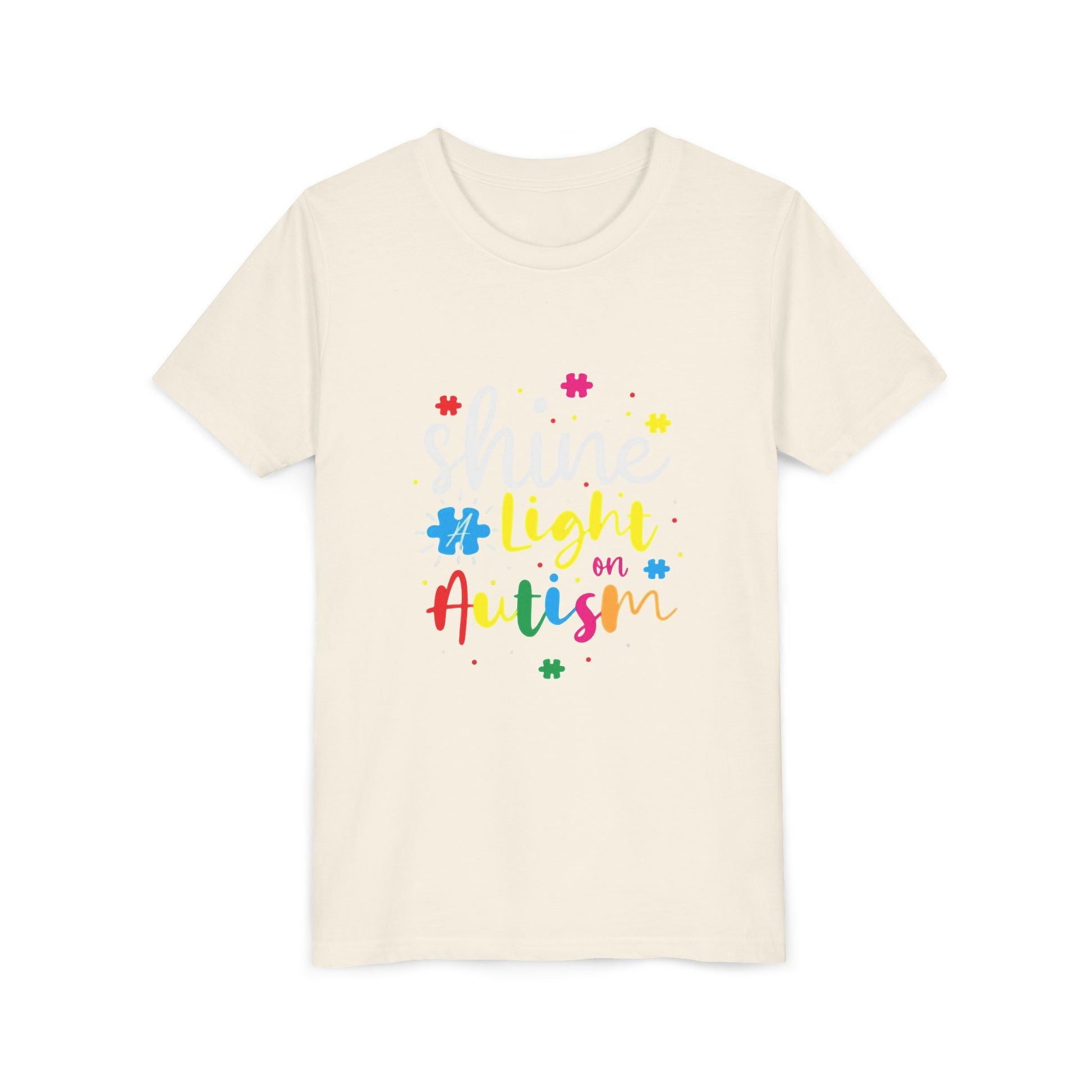 Youth Tee - "Light Up Autism" Colorful Puzzle Piece Awareness Shirt - Geo Rocks The 'Tism