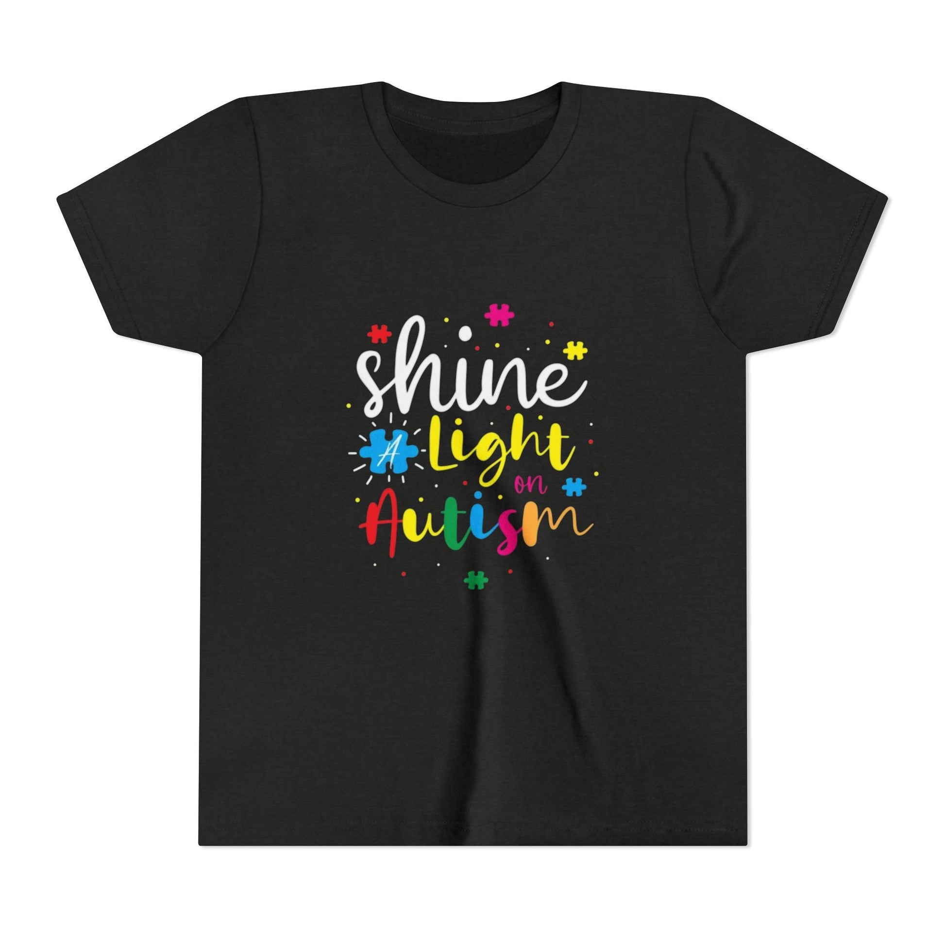 Youth Tee - "Light Up Autism" Colorful Puzzle Piece Awareness Shirt - Geo Rocks The 'Tism