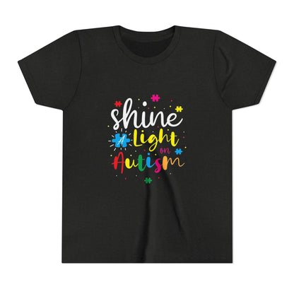 Youth Tee - "Light Up Autism" Colorful Puzzle Piece Awareness Shirt - Geo Rocks The 'Tism