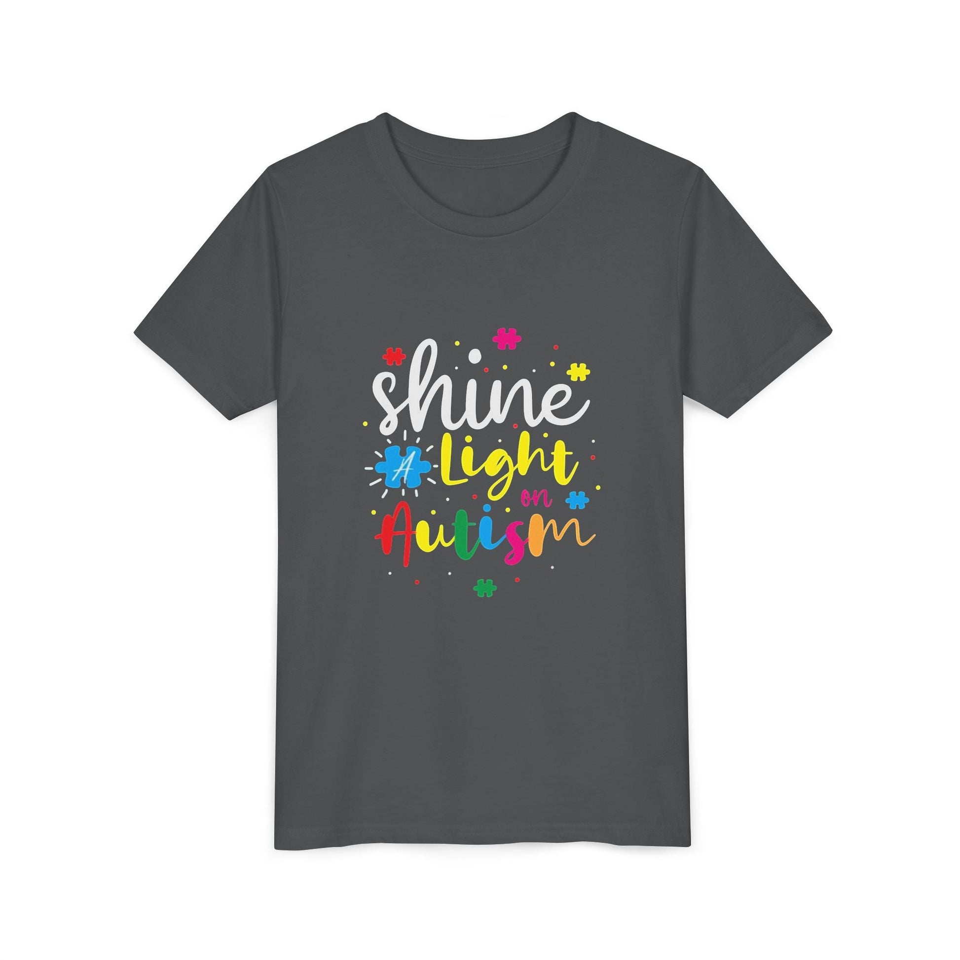 Youth Tee - "Light Up Autism" Colorful Puzzle Piece Awareness Shirt - Geo Rocks The 'Tism