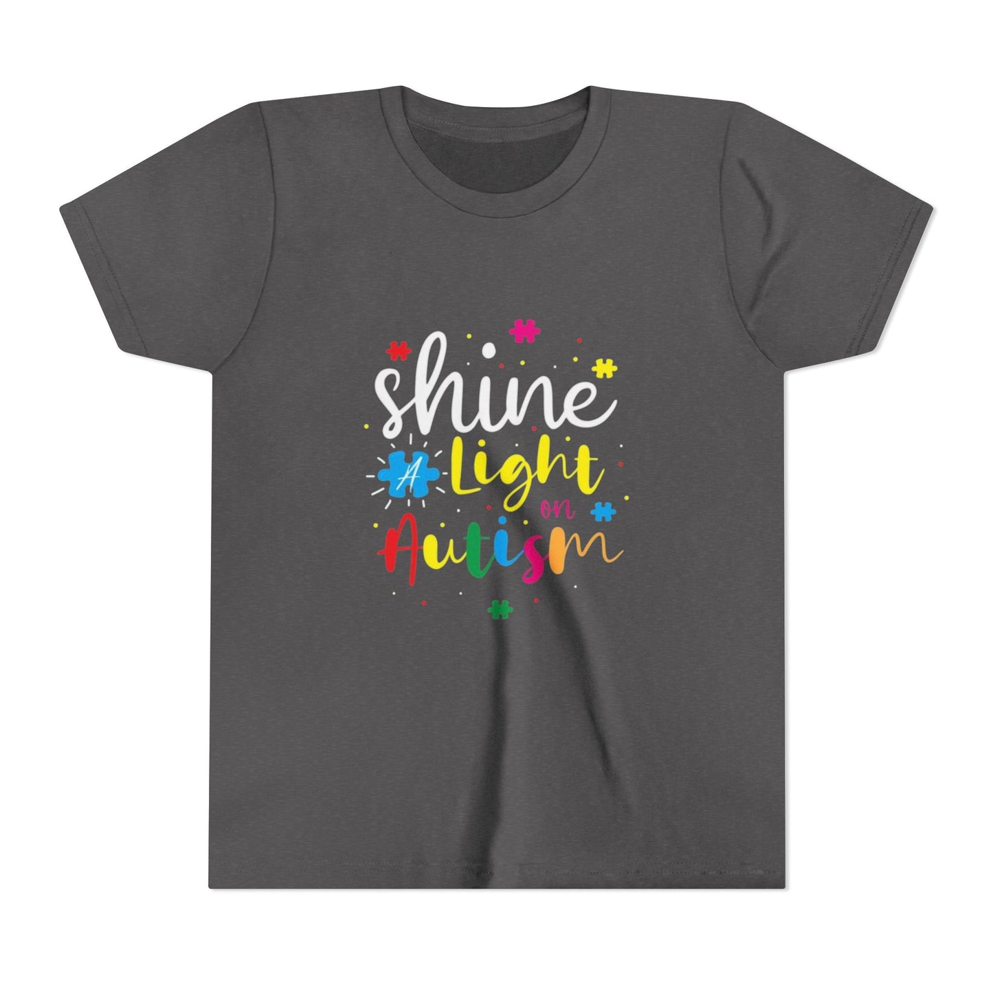 Youth Tee - "Light Up Autism" Colorful Puzzle Piece Awareness Shirt - Geo Rocks The 'Tism