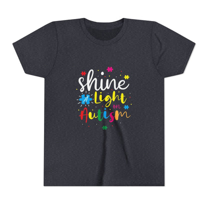 Youth Tee - "Light Up Autism" Colorful Puzzle Piece Awareness Shirt - Geo Rocks The 'Tism