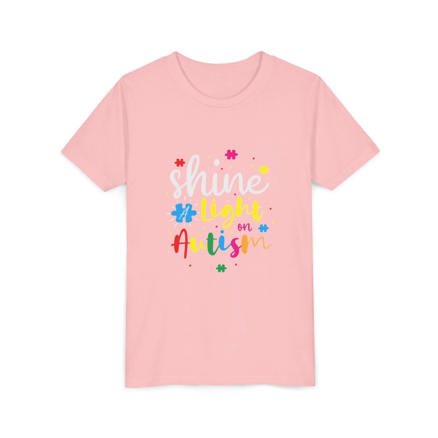 Youth Tee - "Light Up Autism" Colorful Puzzle Piece Awareness Shirt - Geo Rocks The 'Tism