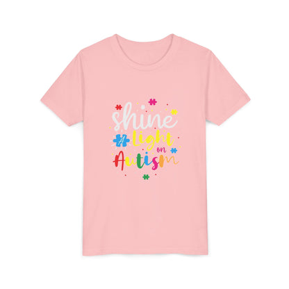 Youth Tee - "Light Up Autism" Colorful Puzzle Piece Awareness Shirt - Geo Rocks The 'Tism