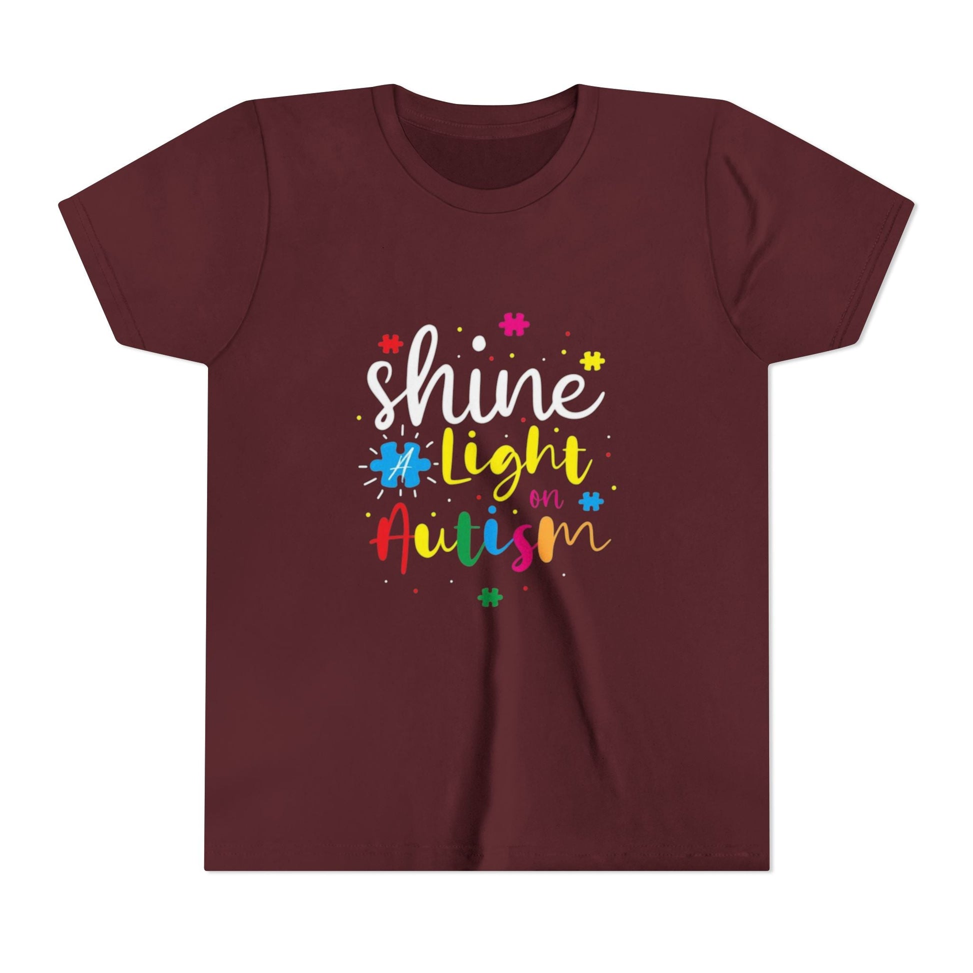 Youth Tee - "Light Up Autism" Colorful Puzzle Piece Awareness Shirt - Geo Rocks The 'Tism