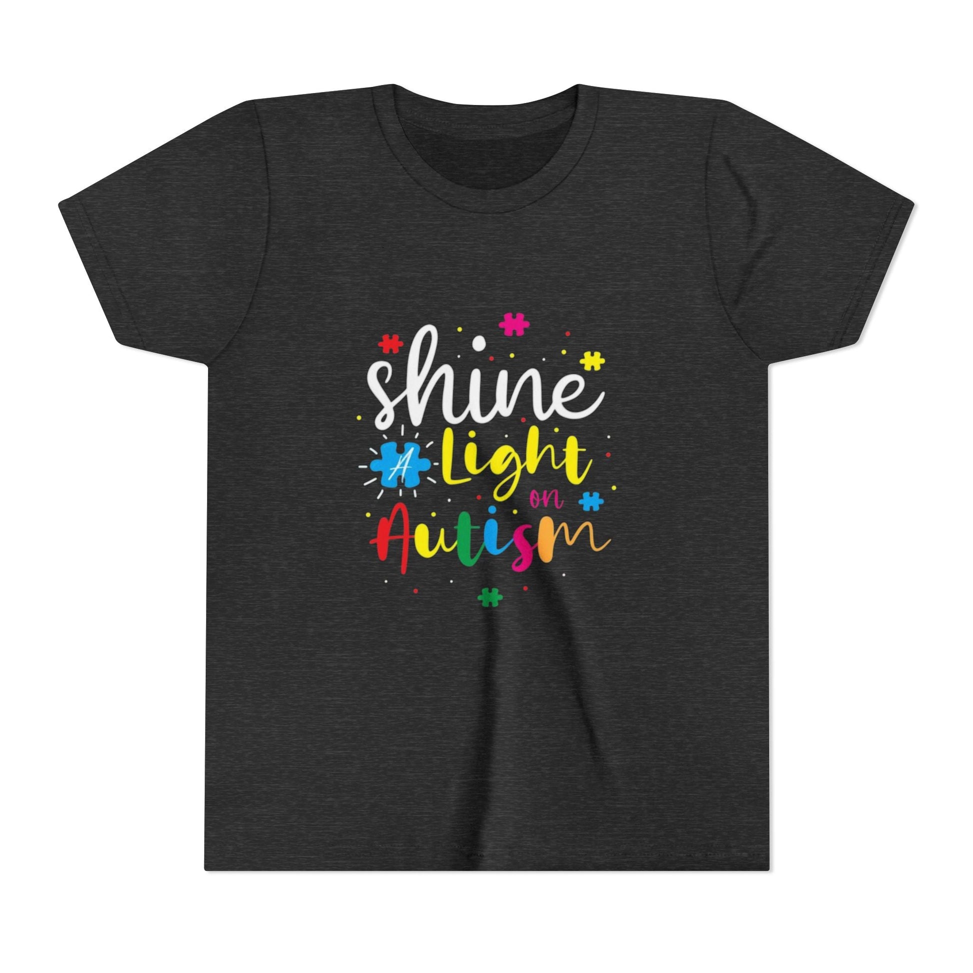 Youth Tee - "Light Up Autism" Colorful Puzzle Piece Awareness Shirt - Geo Rocks The 'Tism