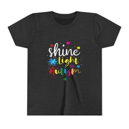 Youth Tee - "Light Up Autism" Colorful Puzzle Piece Awareness Shirt - Geo Rocks The 'Tism
