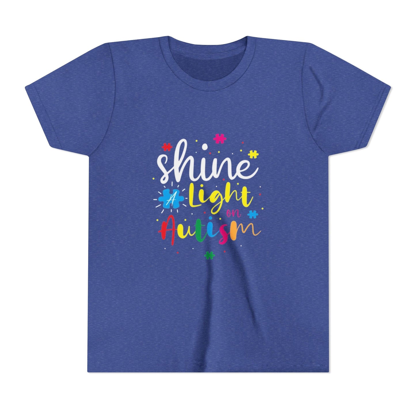 Youth Tee - "Light Up Autism" Colorful Puzzle Piece Awareness Shirt - Geo Rocks The 'Tism