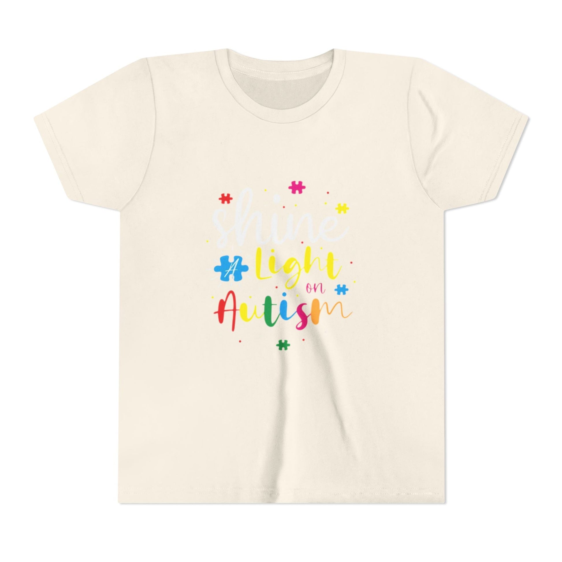 Youth Tee - "Light Up Autism" Colorful Puzzle Piece Awareness Shirt - Geo Rocks The 'Tism