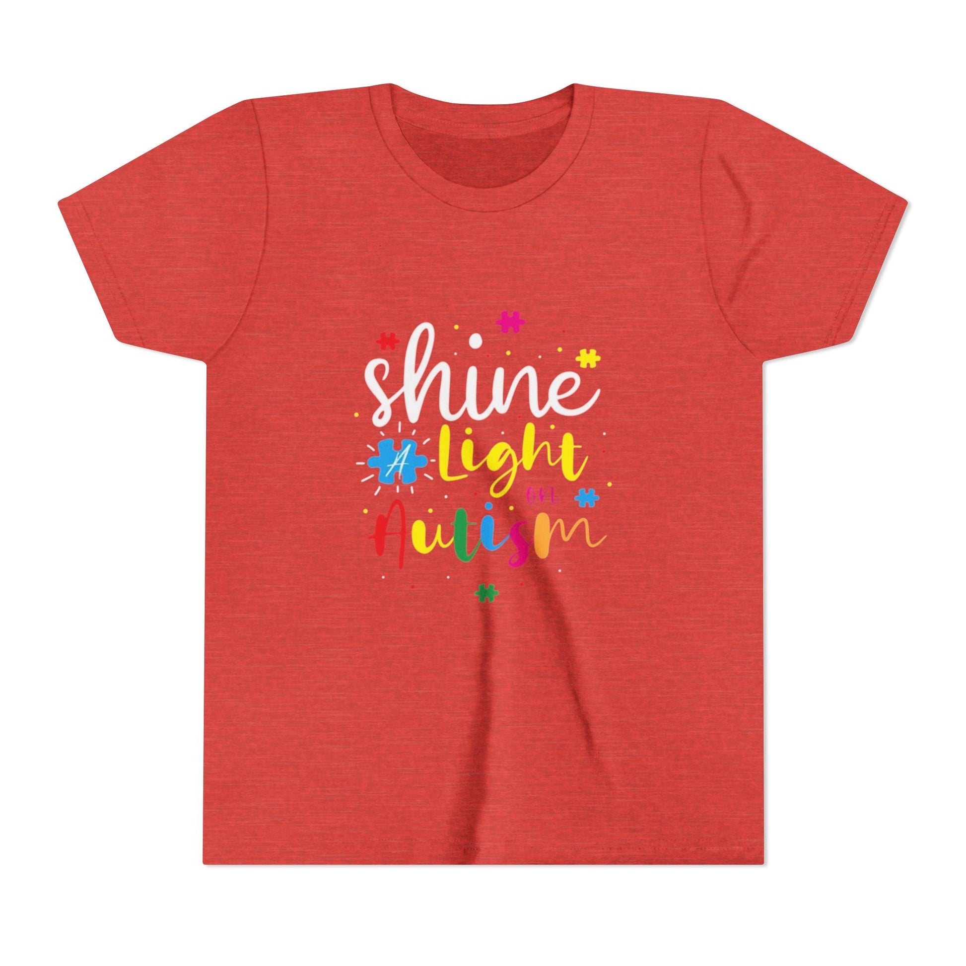 Youth Tee - "Light Up Autism" Colorful Puzzle Piece Awareness Shirt - Geo Rocks The 'Tism