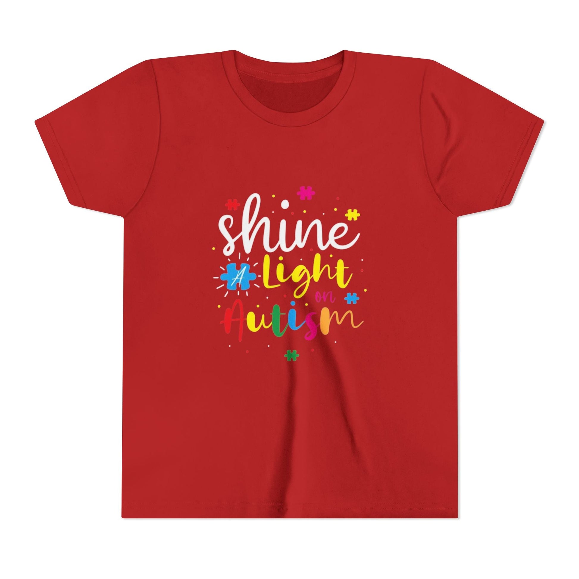 Youth Tee - "Light Up Autism" Colorful Puzzle Piece Awareness Shirt - Geo Rocks The 'Tism
