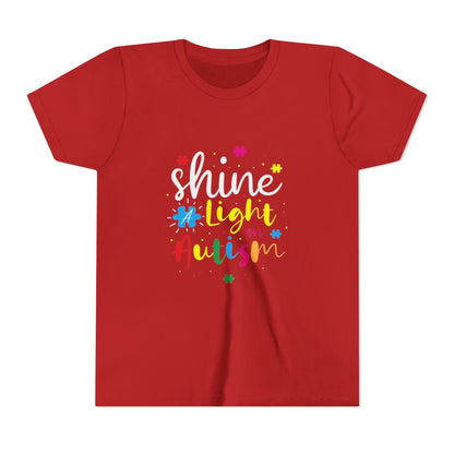 Youth Tee - "Light Up Autism" Colorful Puzzle Piece Awareness Shirt - Geo Rocks The 'Tism