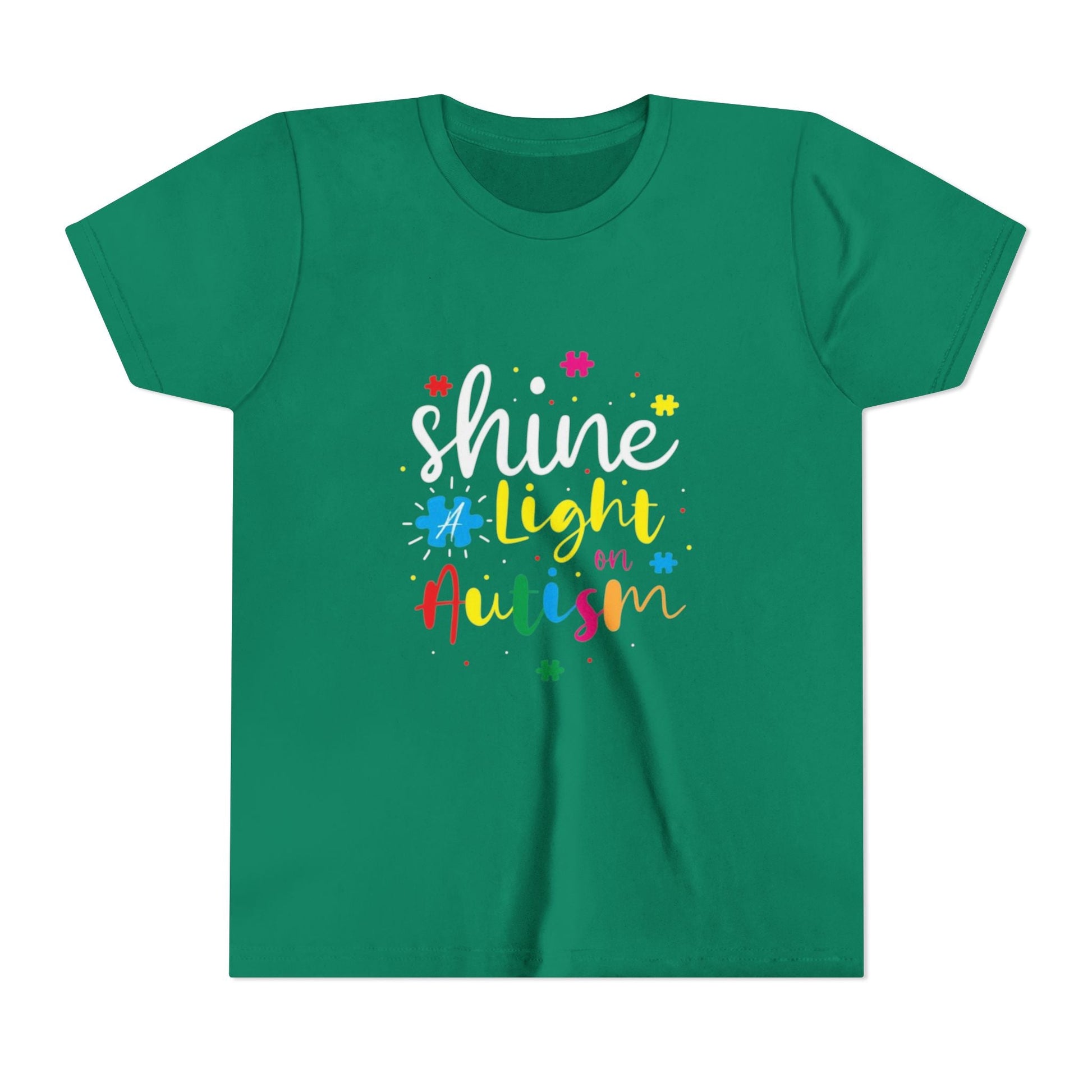 Youth Tee - "Light Up Autism" Colorful Puzzle Piece Awareness Shirt - Geo Rocks The 'Tism