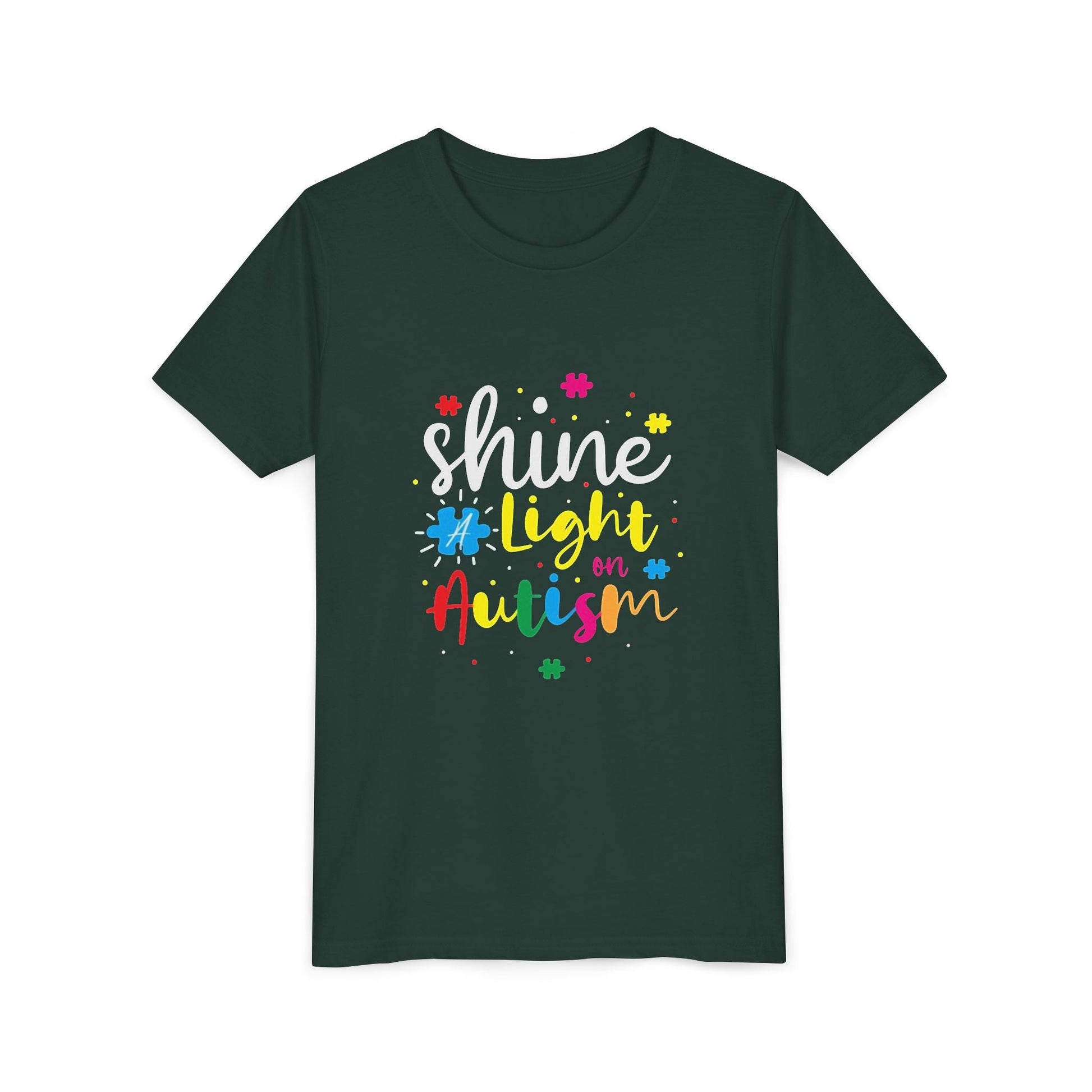 Youth Tee - "Light Up Autism" Colorful Puzzle Piece Awareness Shirt - Geo Rocks The 'Tism