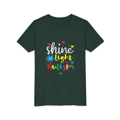 Youth Tee - "Light Up Autism" Colorful Puzzle Piece Awareness Shirt - Geo Rocks The 'Tism