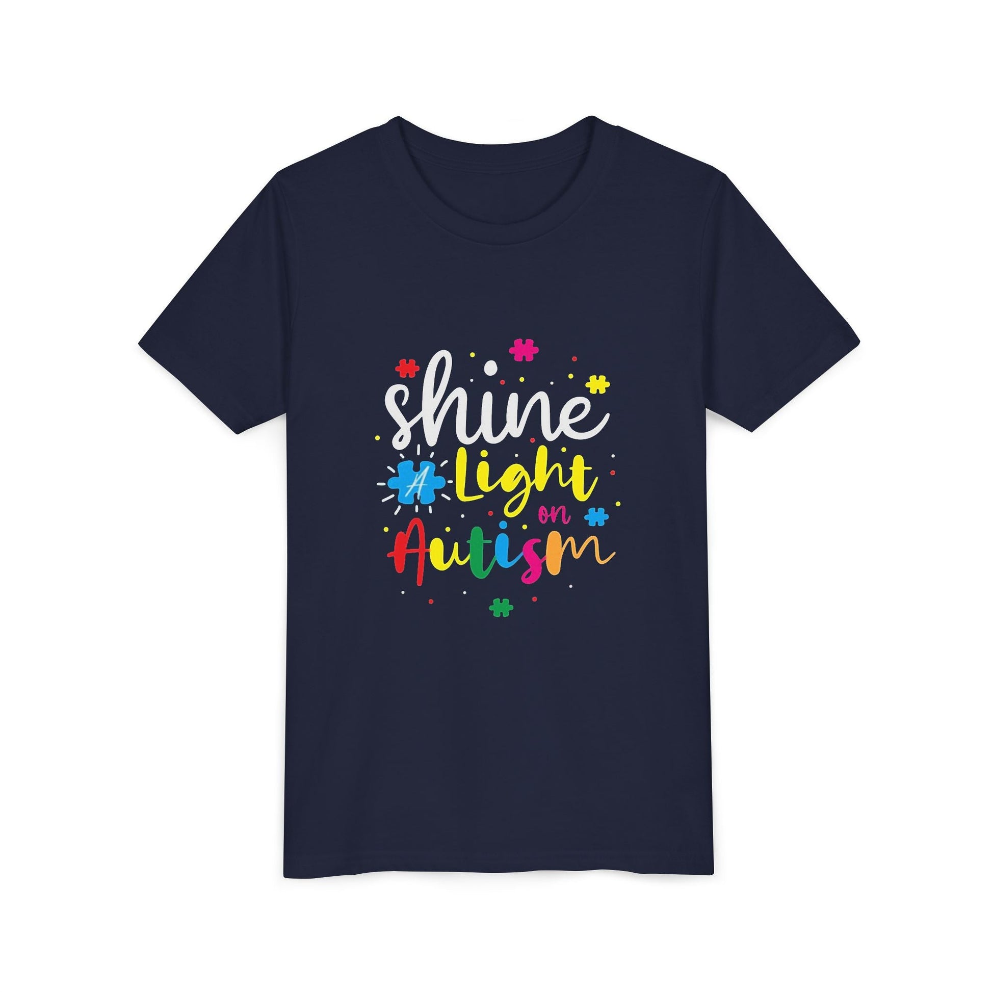 Youth Tee - "Light Up Autism" Colorful Puzzle Piece Awareness Shirt - Geo Rocks The 'Tism