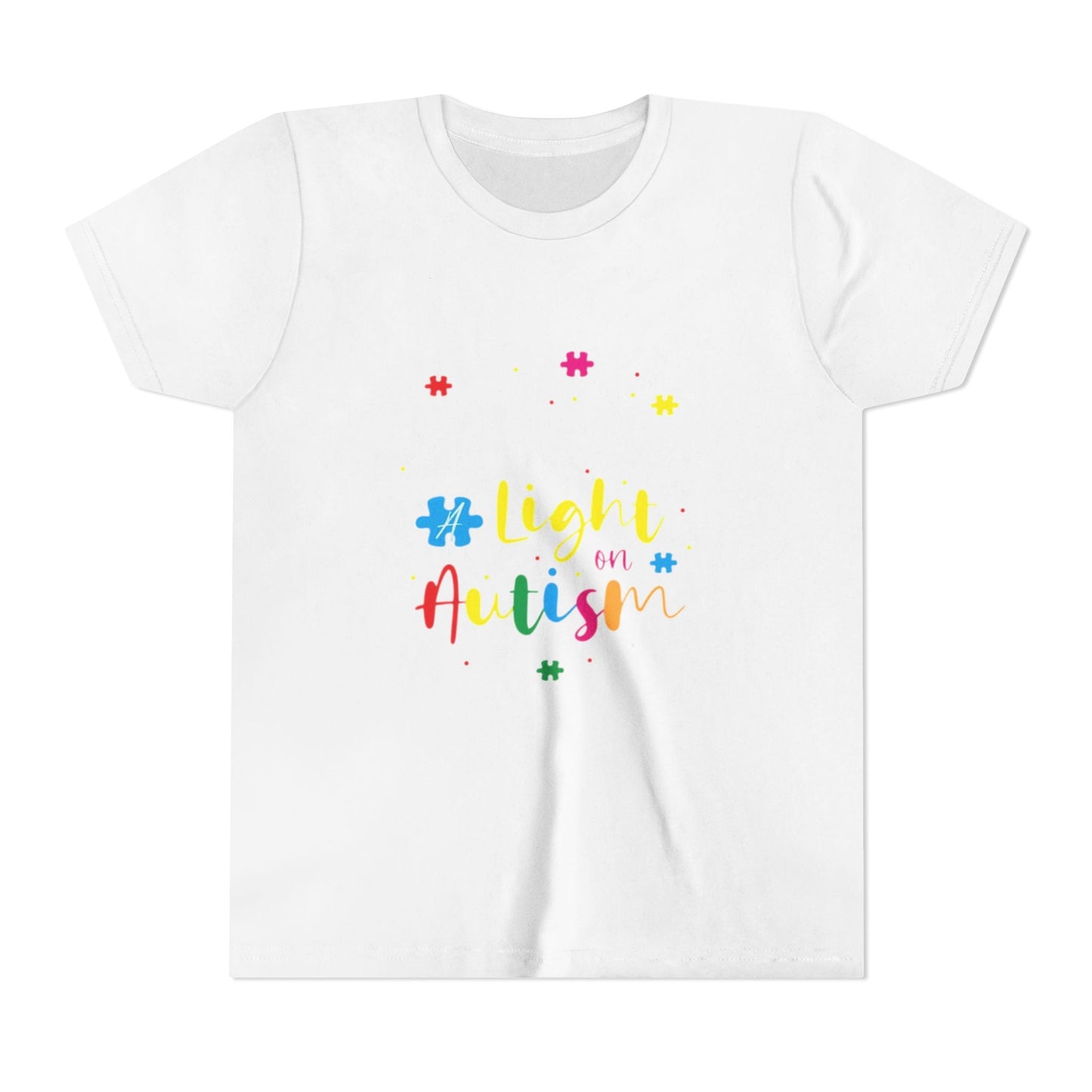 Youth Tee - "Light Up Autism" Colorful Puzzle Piece Awareness Shirt - Geo Rocks The 'Tism