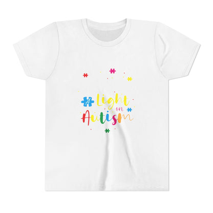 Youth Tee - "Light Up Autism" Colorful Puzzle Piece Awareness Shirt - Geo Rocks The 'Tism