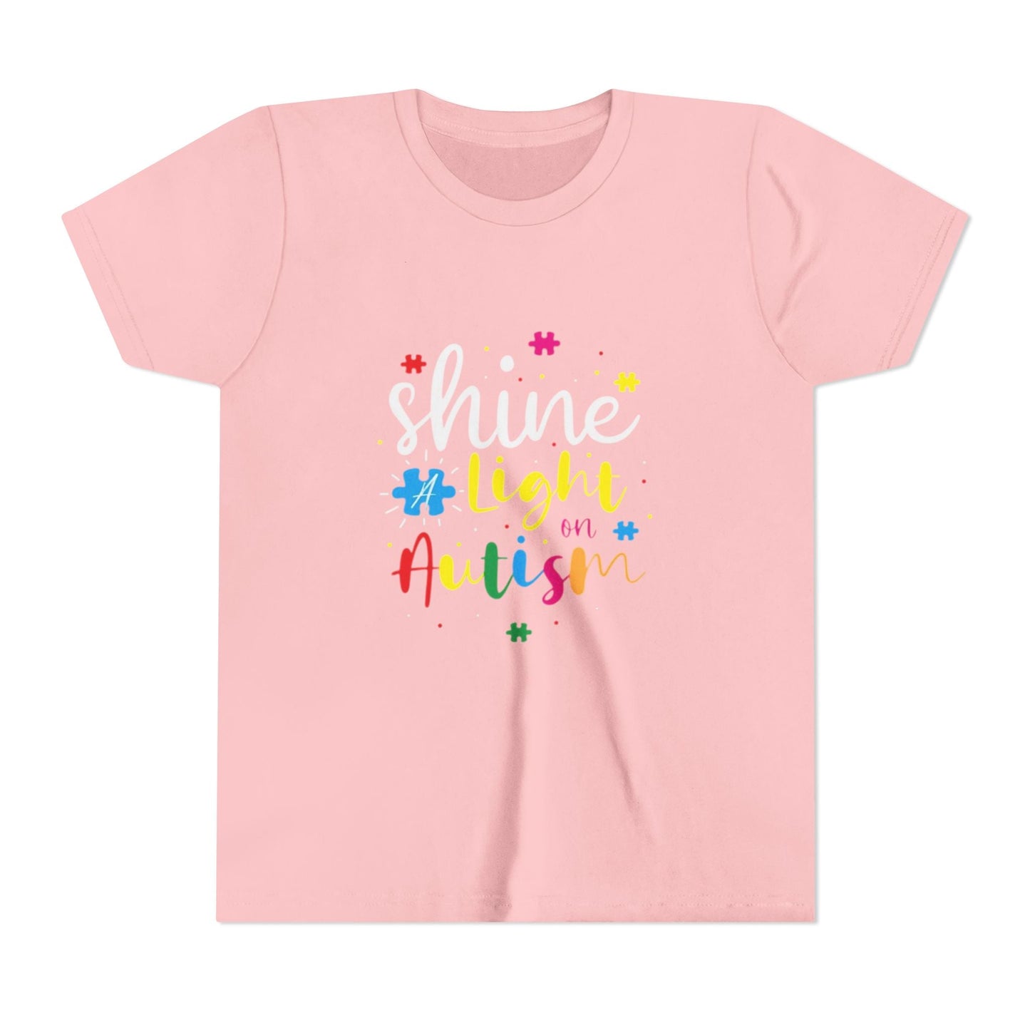 Youth Tee - "Light Up Autism" Colorful Puzzle Piece Awareness Shirt - Geo Rocks The 'Tism