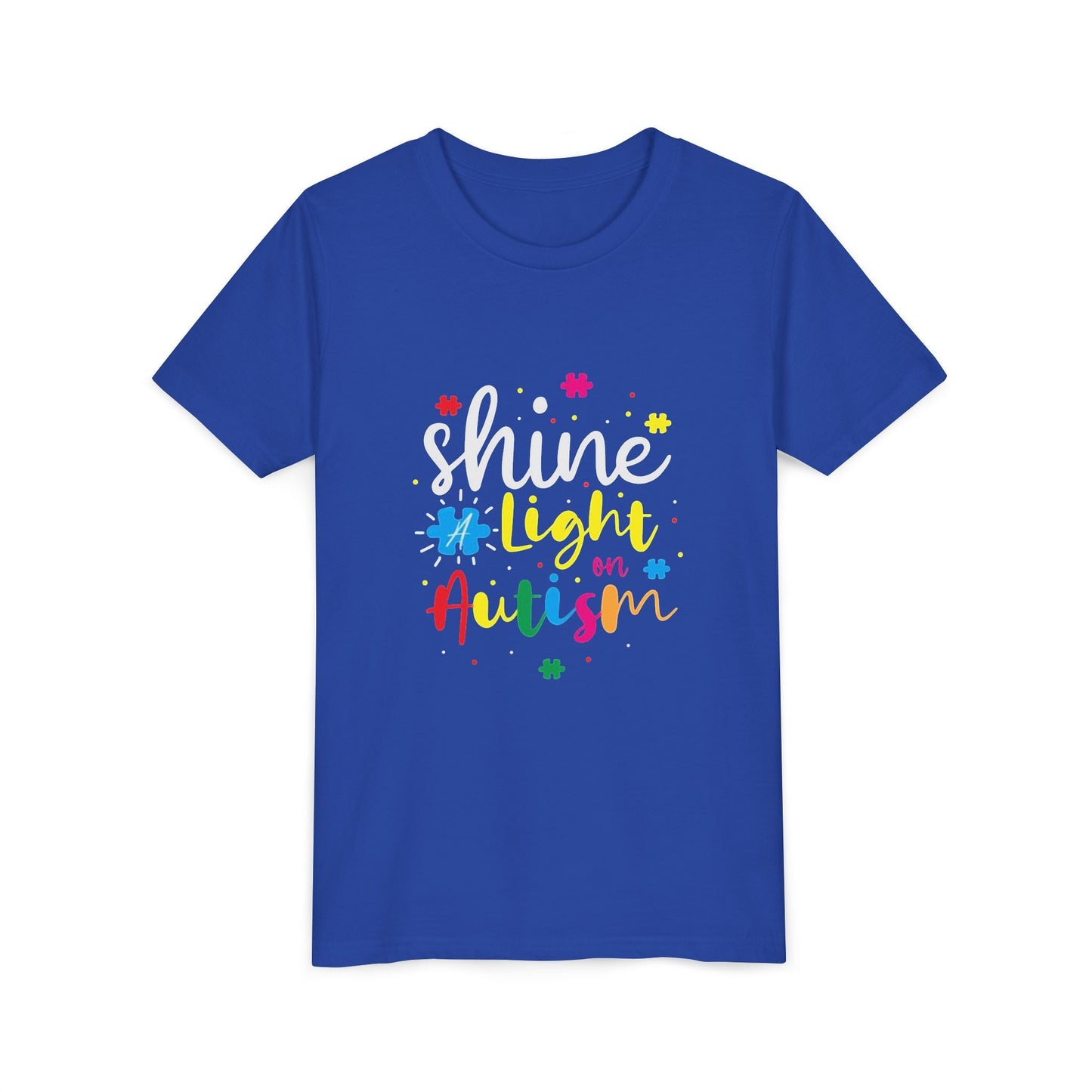 Youth Tee - "Light Up Autism" Colorful Puzzle Piece Awareness Shirt - Geo Rocks The 'Tism