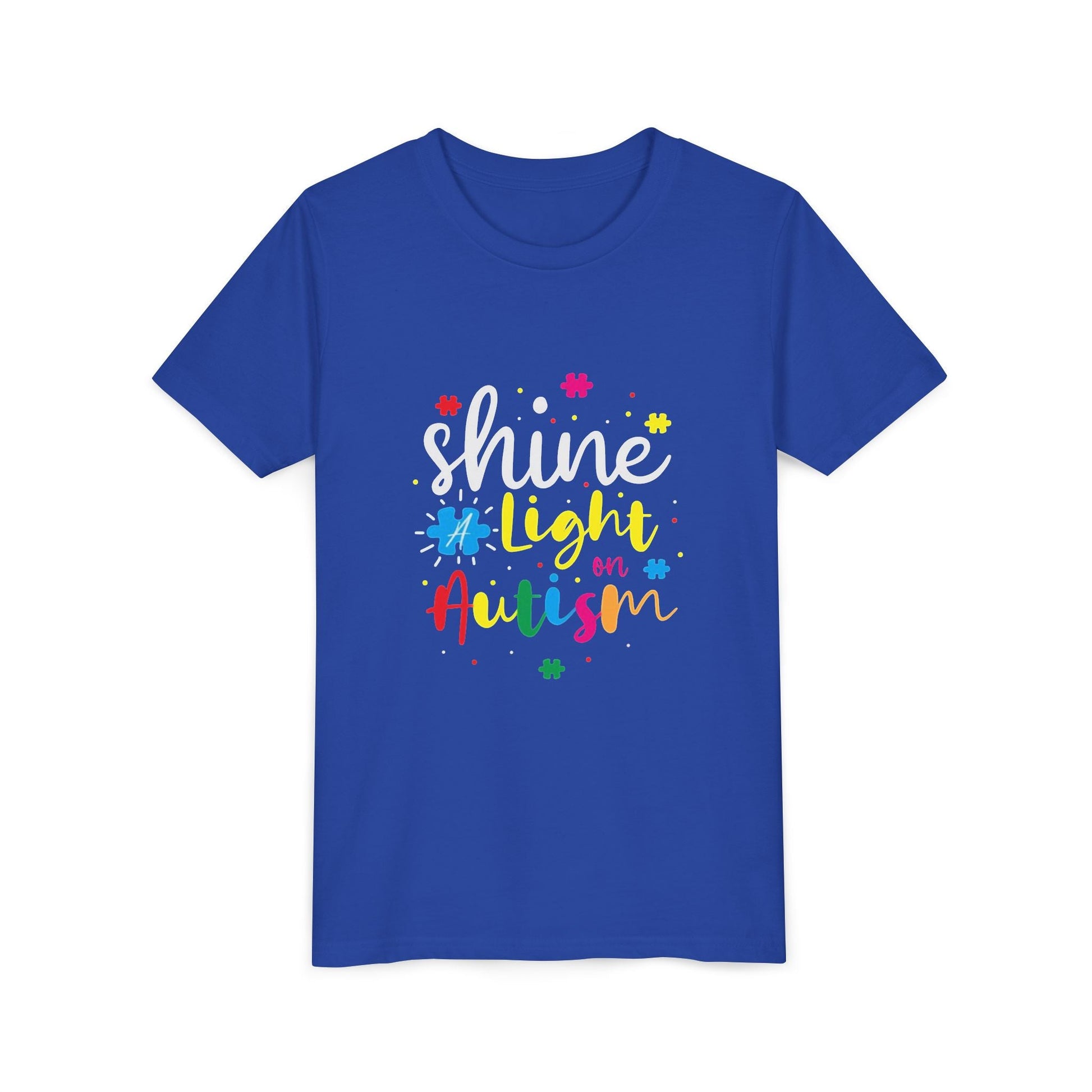 Youth Tee - "Light Up Autism" Colorful Puzzle Piece Awareness Shirt - Geo Rocks The 'Tism