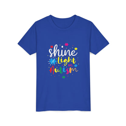 Youth Tee - "Light Up Autism" Colorful Puzzle Piece Awareness Shirt - Geo Rocks The 'Tism