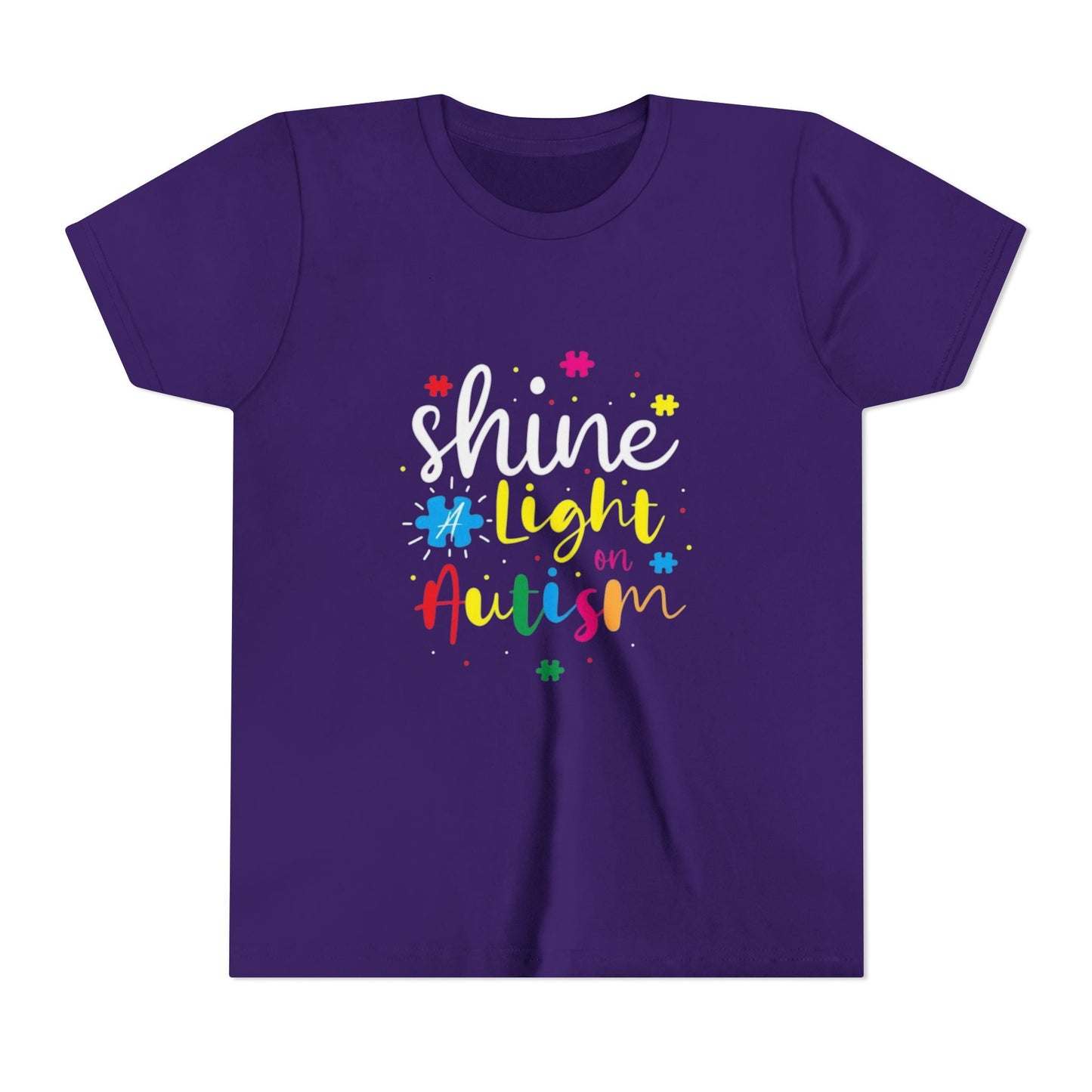 Youth Tee - "Light Up Autism" Colorful Puzzle Piece Awareness Shirt - Geo Rocks The 'Tism