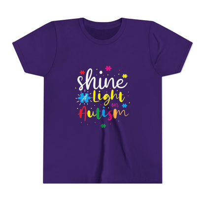 Youth Tee - "Light Up Autism" Colorful Puzzle Piece Awareness Shirt - Geo Rocks The 'Tism
