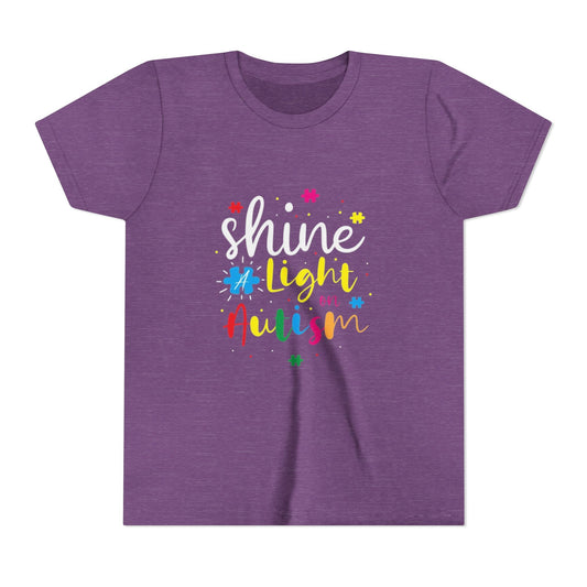 Youth Tee - "Light Up Autism" Colorful Puzzle Piece Awareness Shirt - Geo Rocks The 'Tism