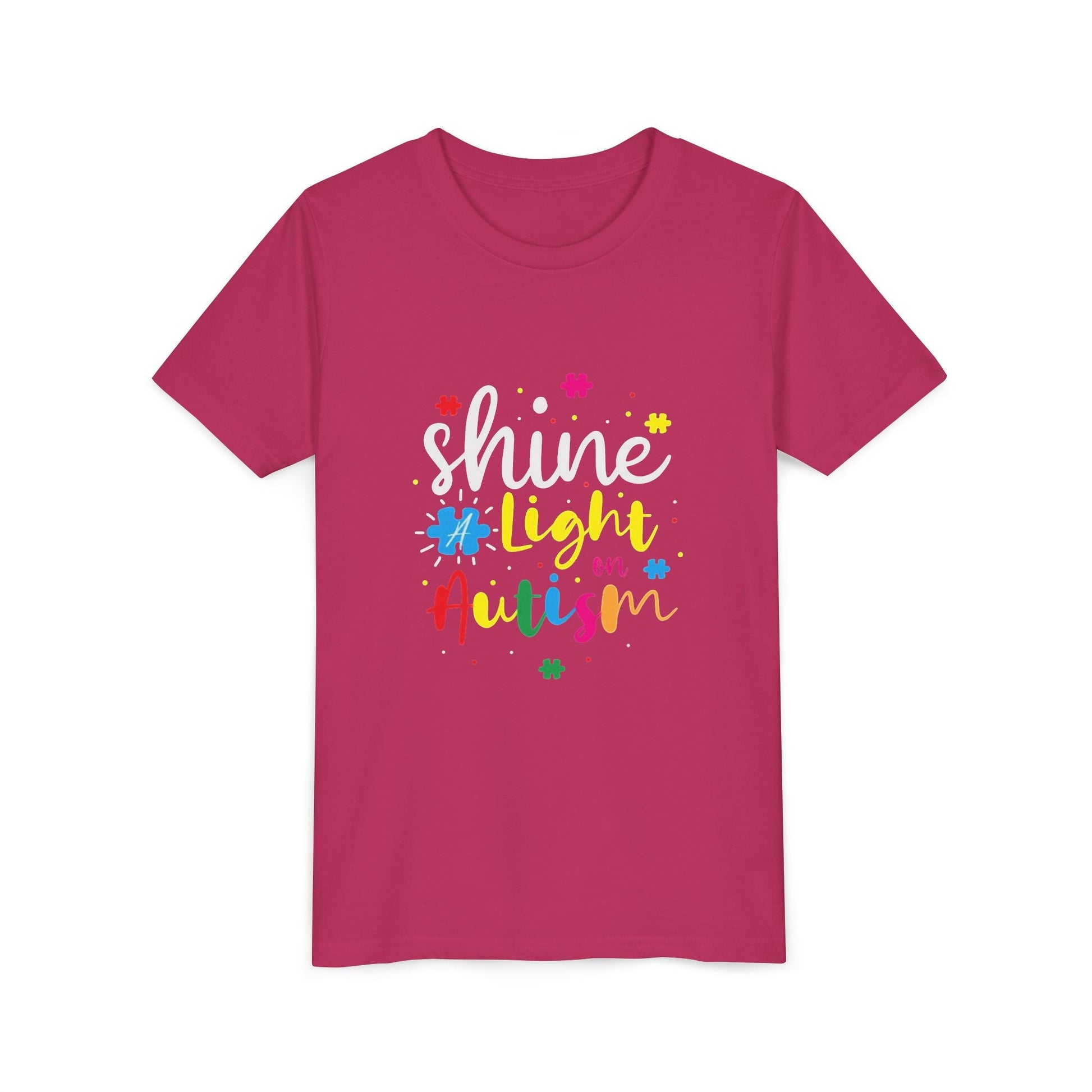 Youth Tee - "Light Up Autism" Colorful Puzzle Piece Awareness Shirt - Geo Rocks The 'Tism