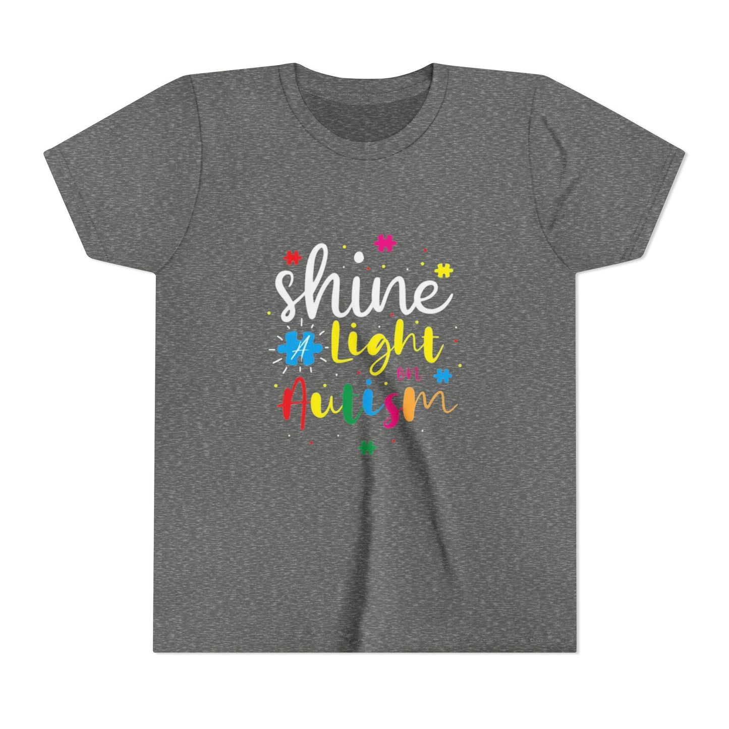 Youth Tee - "Light Up Autism" Colorful Puzzle Piece Awareness Shirt - Geo Rocks The 'Tism