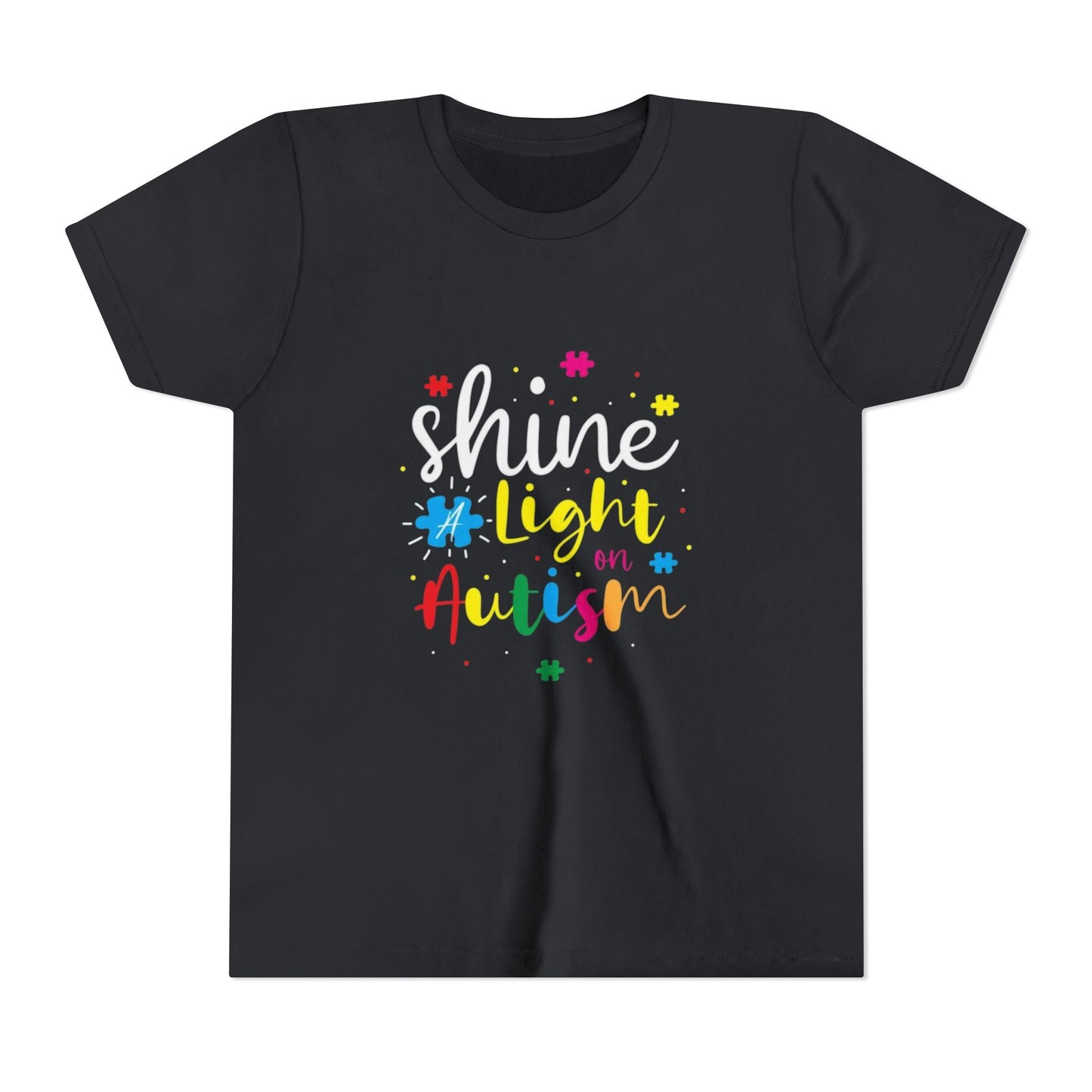 Youth Tee - "Light Up Autism" Colorful Puzzle Piece Awareness Shirt - Geo Rocks The 'Tism
