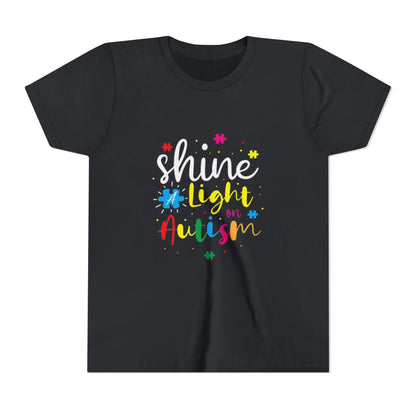 Youth Tee - "Light Up Autism" Colorful Puzzle Piece Awareness Shirt - Geo Rocks The 'Tism